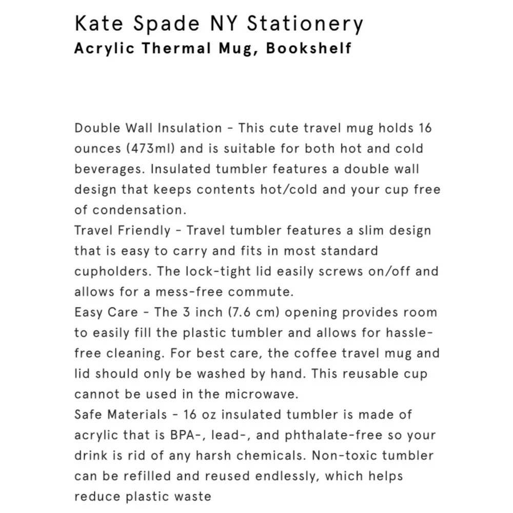 Kate Spade Bookshelf Acrylic Travel Mug